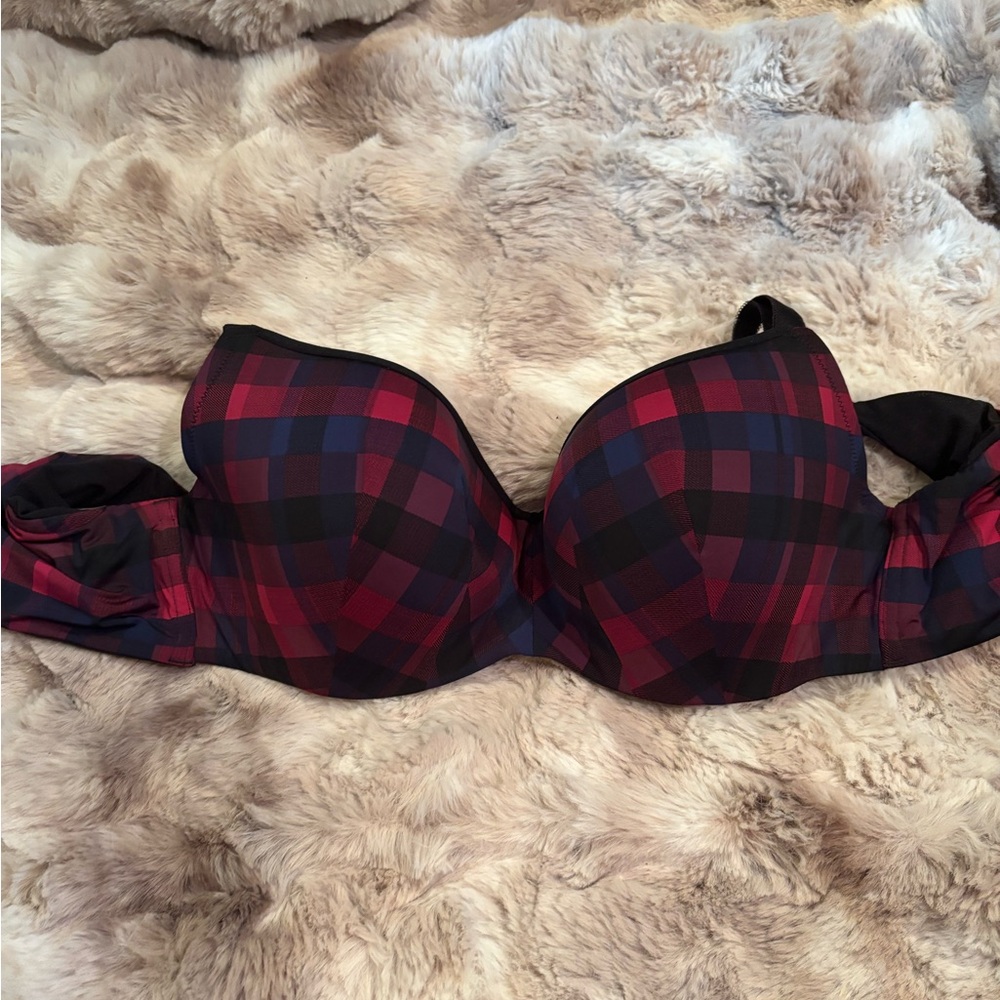 Torrid 38D Plaid Red Blue 360 Back Smoothing Full Coverage Balconete Bra